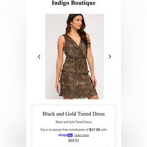 She + Sky Black and Gold metallic tier dress